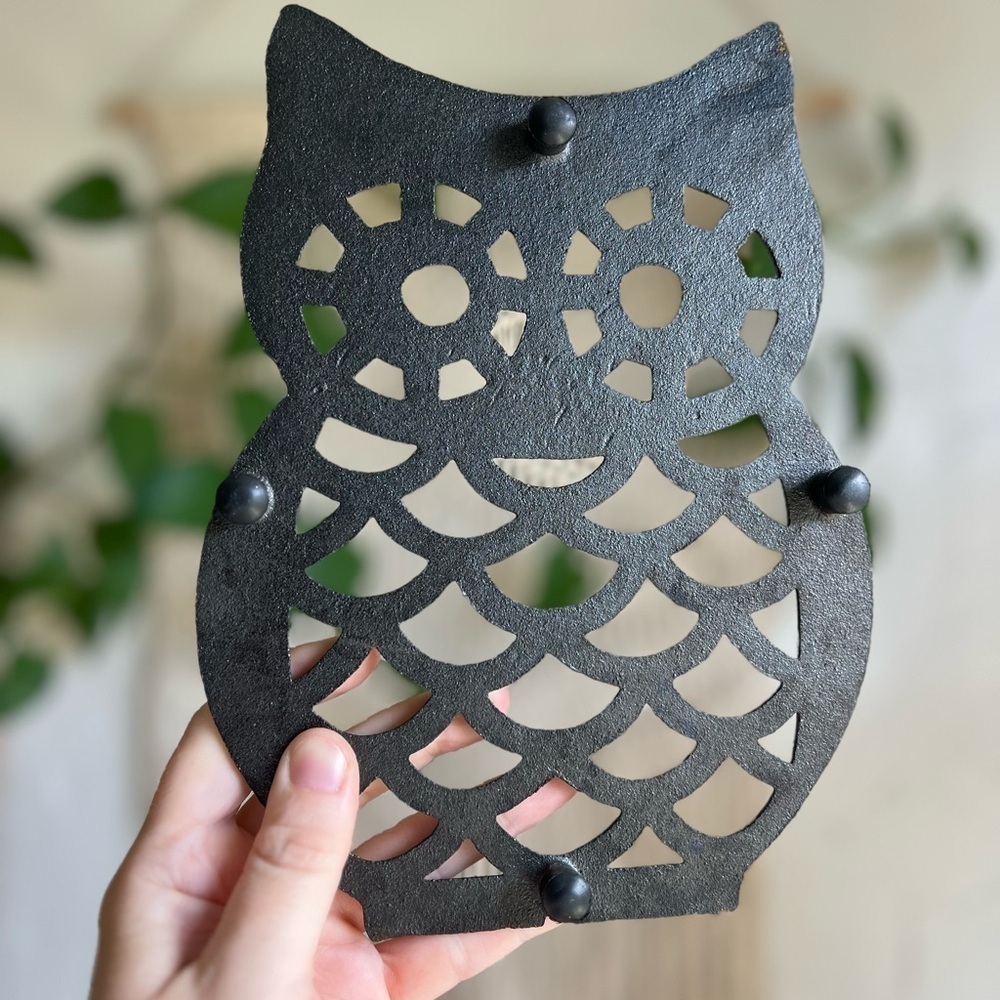 ๐ฆ Cottagecore Cast Iron Owl Trivet โ Rustic Boho Kitchen Decor | 9x7โ Pot Holder - Picture 3 of 5